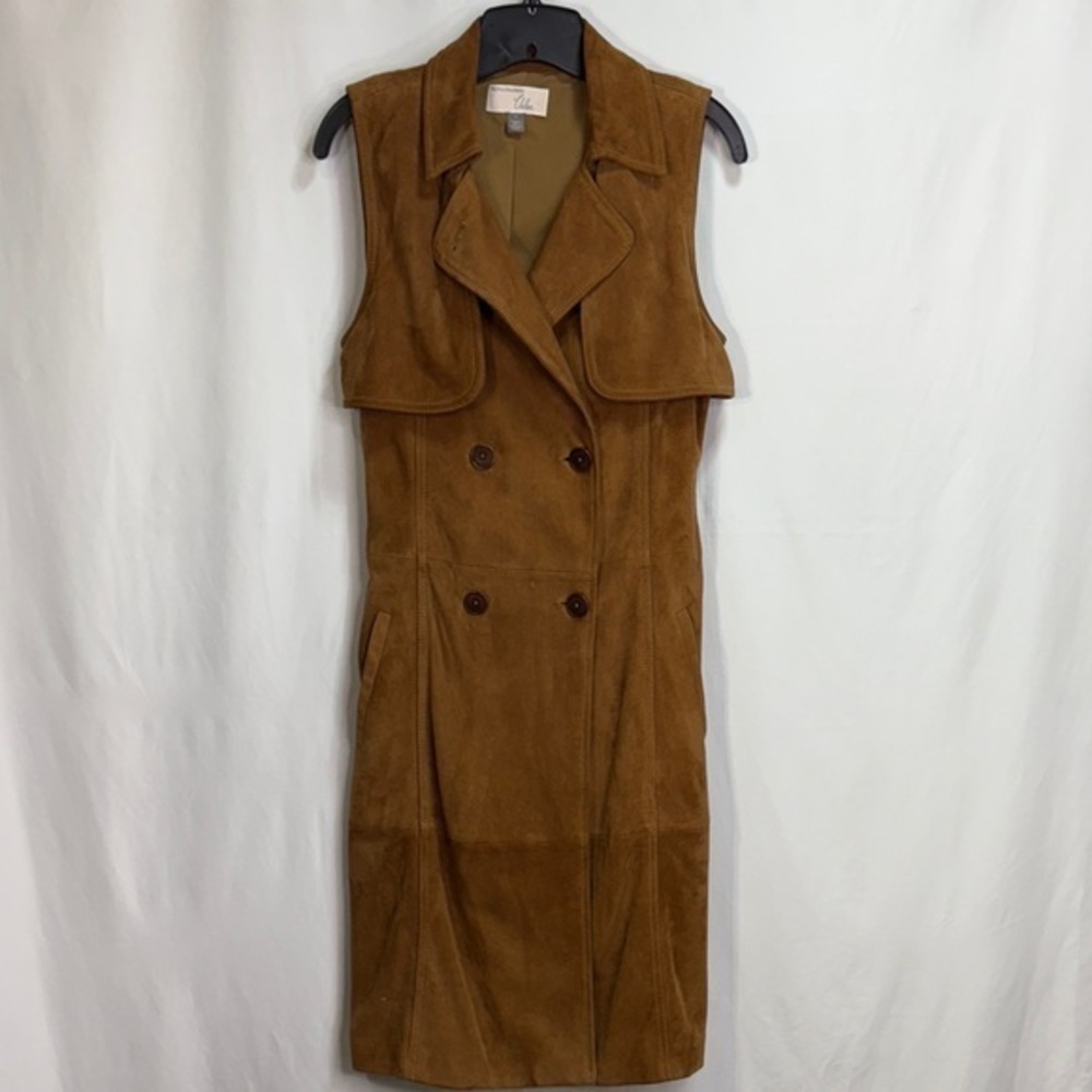🐝 Olivia Palermo, Chelsea 28 Elegant brown Suede Long trench coat Vest:
